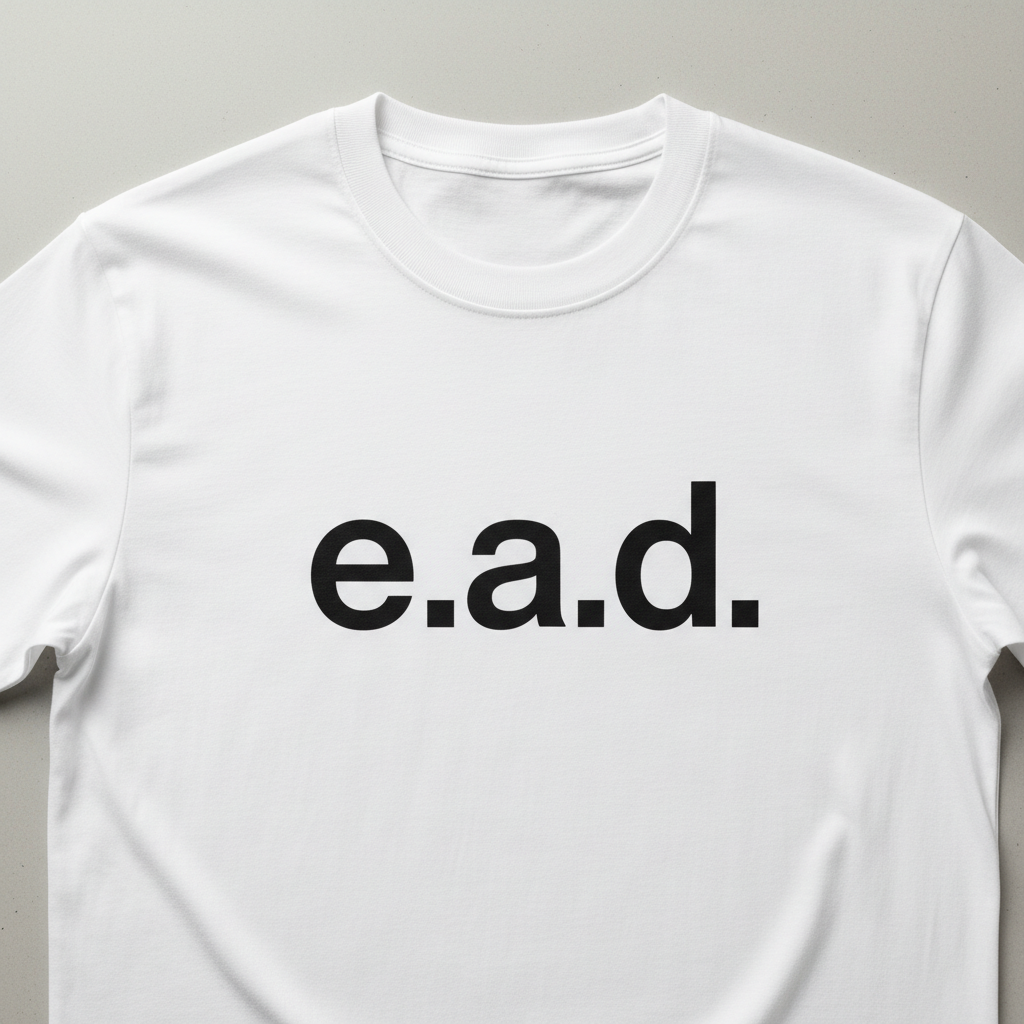 White shirt with black e.a.d. logo